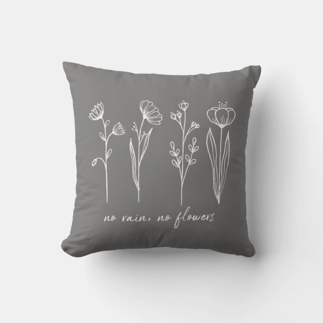 Almofada Citação Inspiradora de Flor Boho com Estilo Cinza  (Frente)