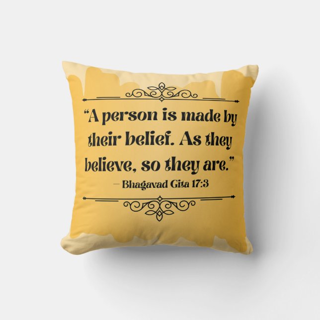 Almofada Citação Mínimalista Bhagavad Gita, Ouro inspirada (Frente)