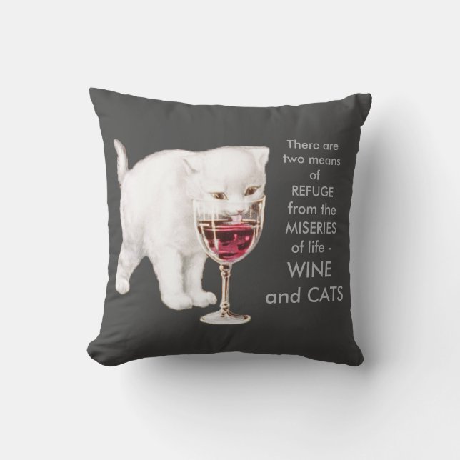 Almofada Citações brancas da arte do vinho tinto do bebendo (Frente)