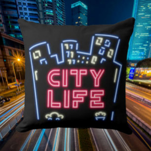 Almofada City Life Neon Nights – Silhueta Urbana