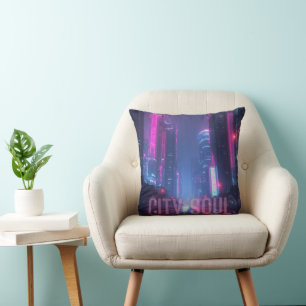 Almofada CITY SOUL - Neon Cyberpunk Skyline Design