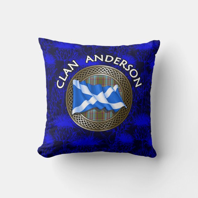 Almofada Clan Anderson Tartan Knot & Flag (Frente)