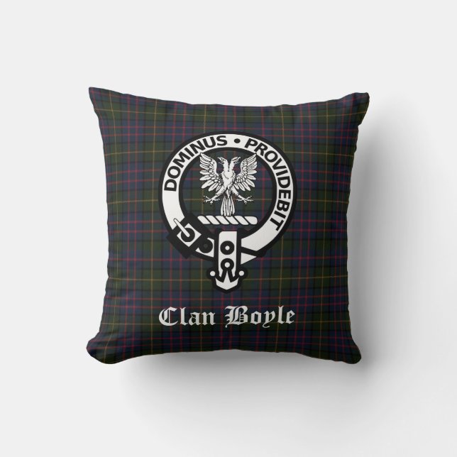 Almofada Clan Boyle Crest Crachá & Tartan (Frente)
