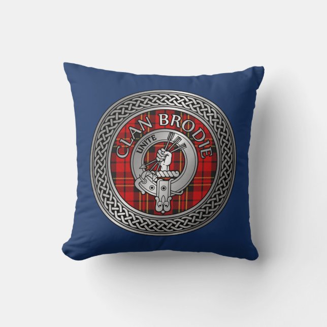 Almofada Clan Brodie Crest & Tartan Knot (Frente)