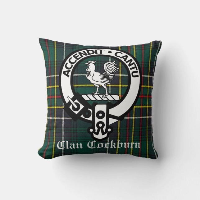 Almofada Clan Cockburn Crest Crachá e Tartan (Frente)
