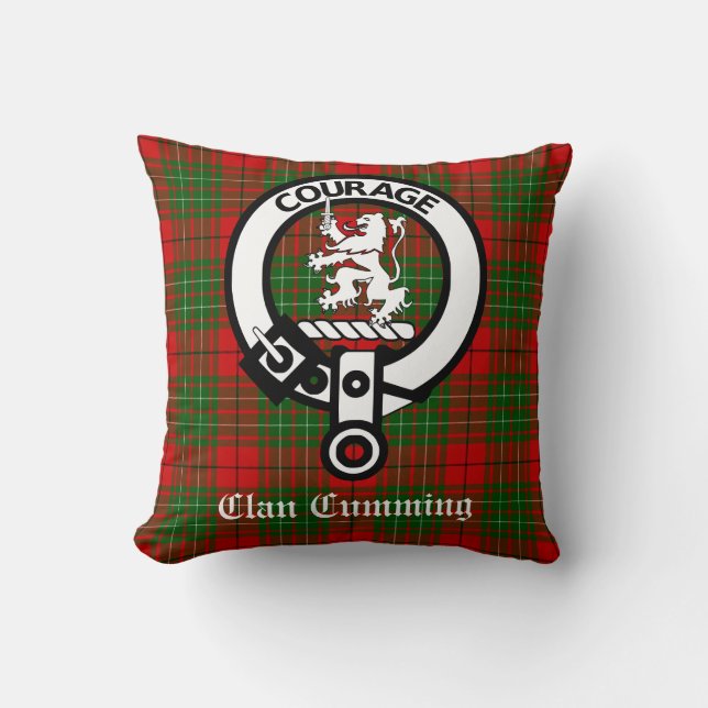 Almofada Clan Cumming Crest Crachá e Tartan (Frente)