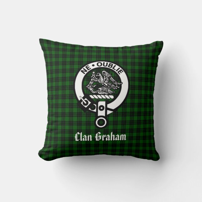 Almofada Clan Graham Crest Crachá e Tartan (Frente)