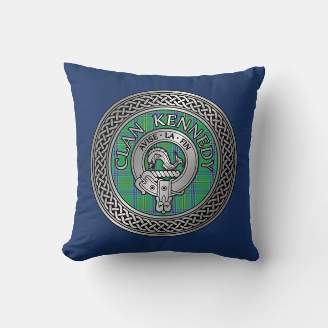 Almofada Clan Kennedy Crest e Tartan Knot (Frente)