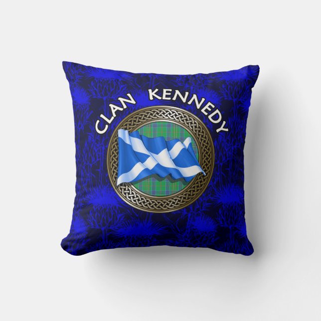 Almofada Clan Kennedy Tartan Knot & Flag (Frente)