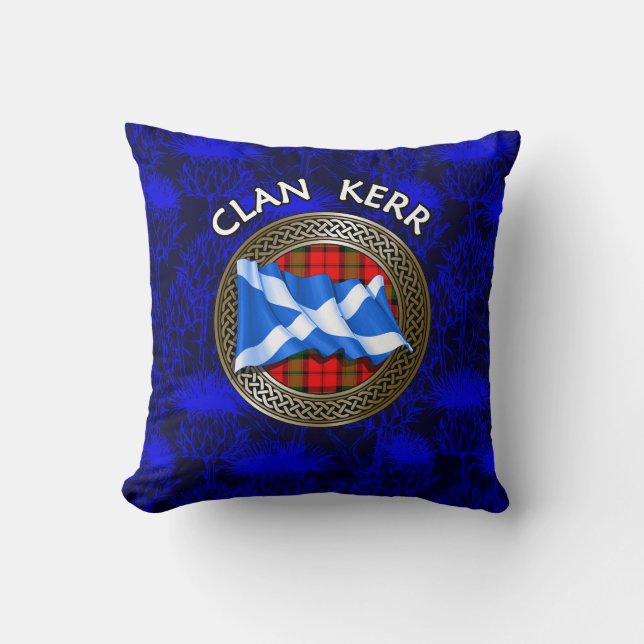 Almofada Clan Kerr Tartan Knot & Flag (Frente)
