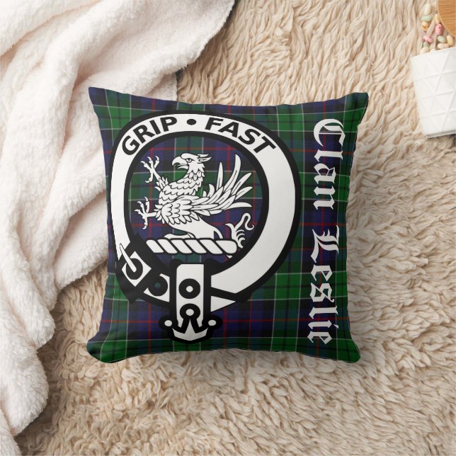 Almofada Clan Leslie Tartan & Crest Travesseiro decorativo (Cobertor)