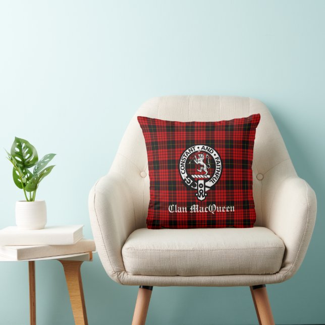 Almofada Clan MacQueen Crest Crachá & Tartan (Cadeira)