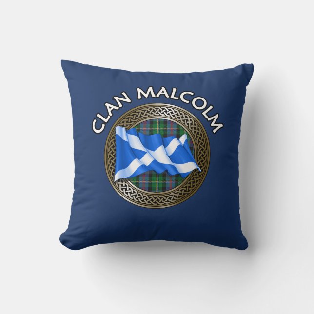 Almofada Clan Malcolm Tartan Knot & Flag (Frente)