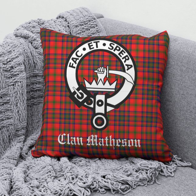 Almofada Clan Matheson Crest Crachá e Tartan (Criador carregado)