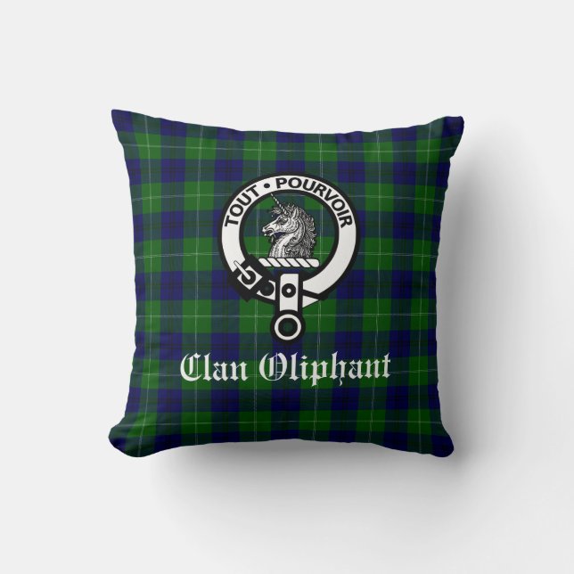 Almofada Clan Oliphant Crest Crachá e Tartan (Frente)
