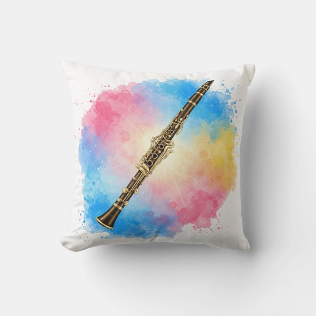 Almofada Clarinet Harmony: Aquarelas Coloridas. (Frente)