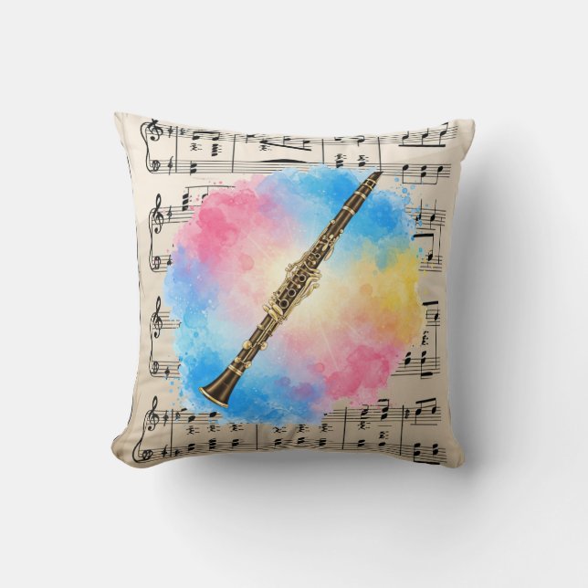 Almofada Clarinet Harmony: Aquarelas Coloridas. Empurrar Pí (Frente)