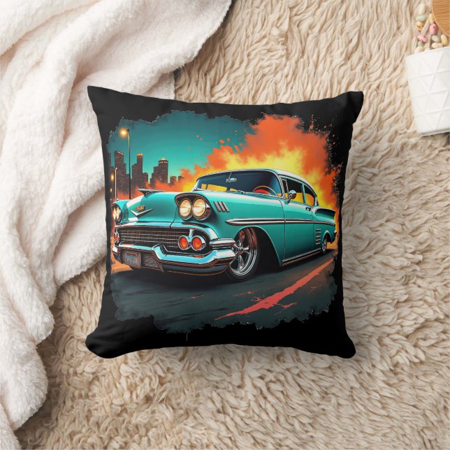 Almofada Classic Car Cushion with Neon Night Street Scene (Cobertor)