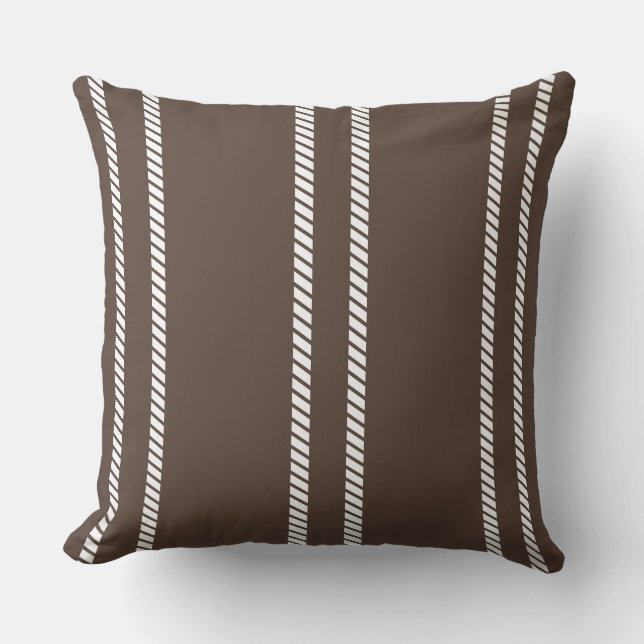 Almofada Classic Chocolate Brown with Stripes Throw Pillow (Frente)