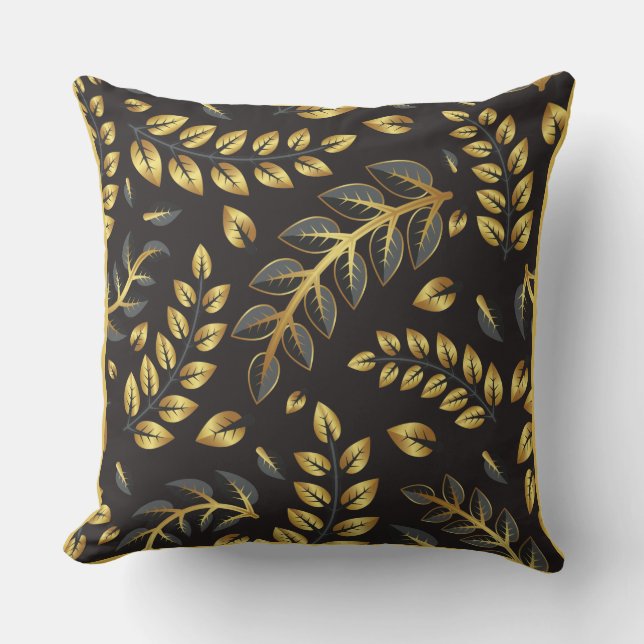 Almofada Classic Gold Bronze Leaves on Black  (Frente)
