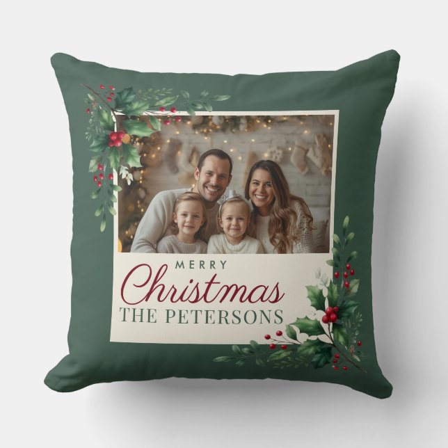Almofada Classic Green Botanical Photo Christmas Pillow (Frente)