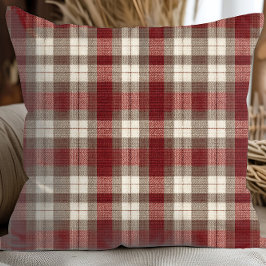 Almofada Classic Ivory Brown Rust Red Plaid Pattern