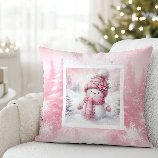 Almofada Classic Pink Snowman Winter Scene Kids Gift Pillow (Classic Pink Snowman Winter Scene Kids Gift Pillow

)