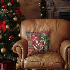 Almofada Classic Red Plaid Monogram Christmas Holiday