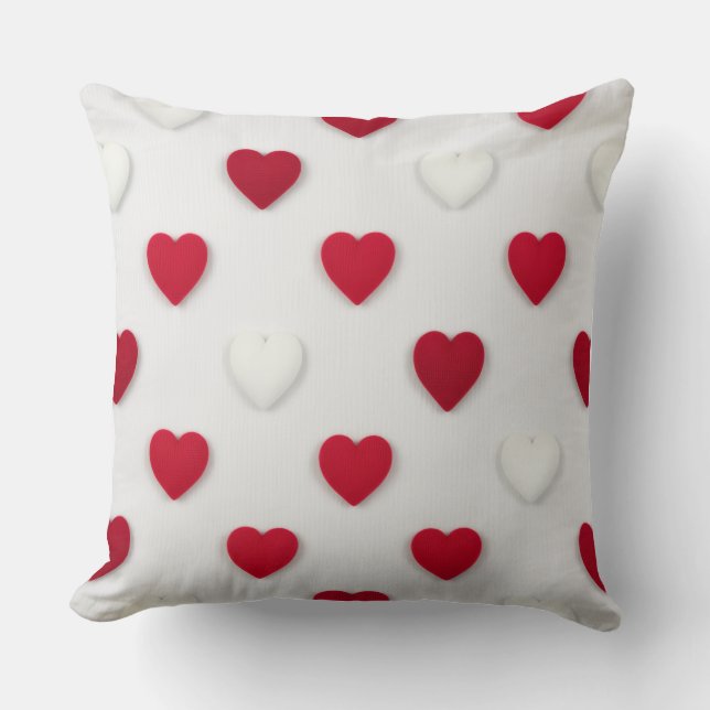 Almofada Classic Red & White Heart Pattern Cotton (Frente)
