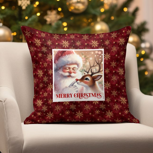 Almofada Classic Santa Rudolph Pillow Merry Xmas Warmth  (Classic Santa Rudolph Pillow Merry Xmas Warmth )