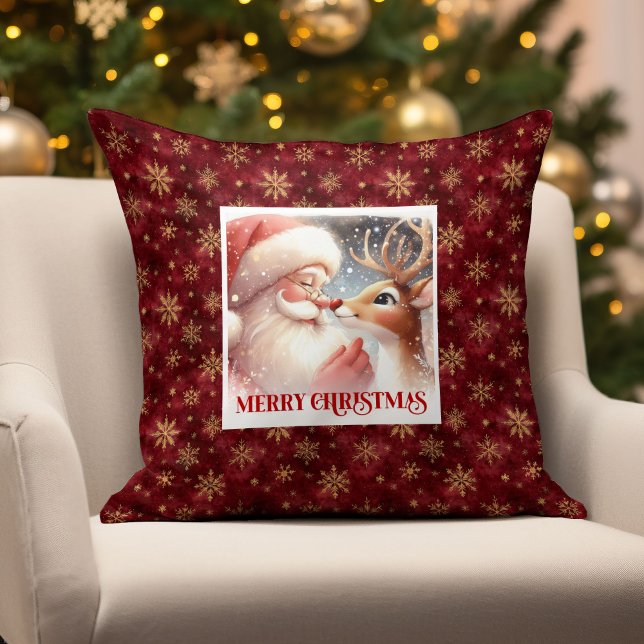 Almofada Classic Santa Rudolph Xmas Pillow Cute Holiday Joy (Classic Santa Rudolph Xmas Pillow Cute Holiday Joy)