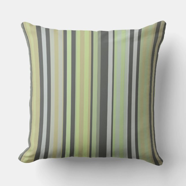 Almofada Classic Stripes Green Grey Shades Throw Pillow (Frente)