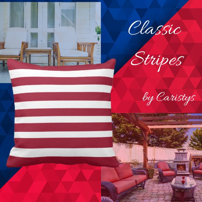 Almofada Classic Stripes Red and White Throw Pillow (Criador carregado)