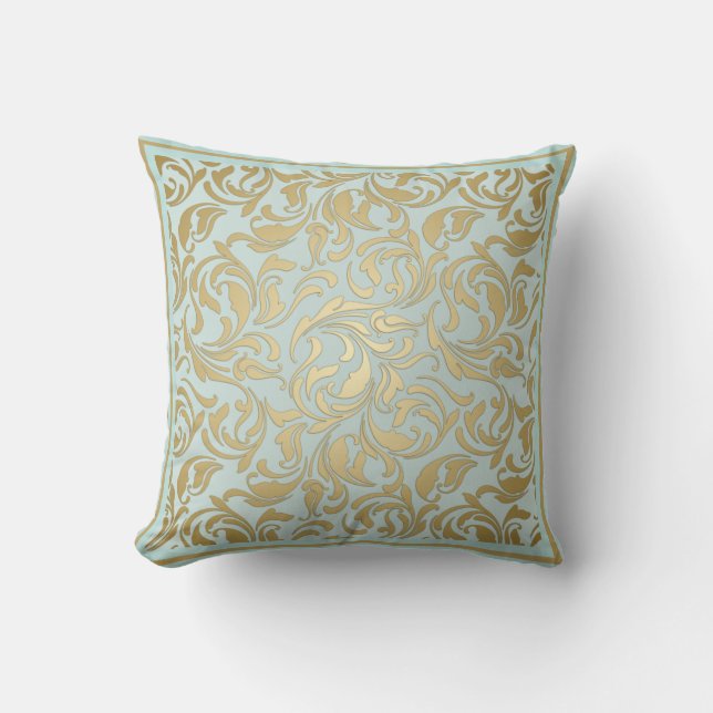 Almofada Clássico Dourado e Azul com Rolos de Ornamentado (Frente)