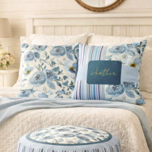 Clássico Floral de Aquarela Azul com Listras Perso