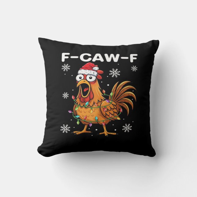 Almofada Clássico Galo de Natal F-Caw-F Engraçado (Frente)