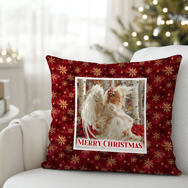 Almofada Clássico Natal Anjo Vermelho Dourado Vintage (Classic Vintage Angel Red Gold Holiday Christmas Pillow

)