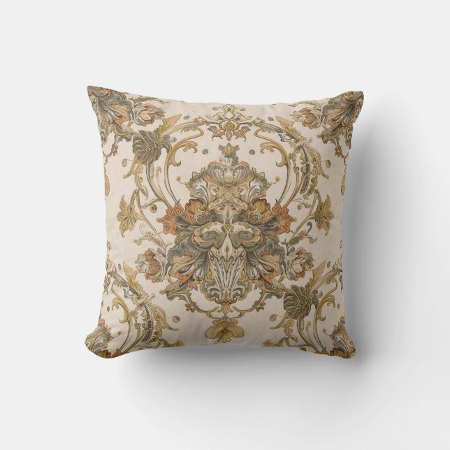 Almofada Clássico, Ornamento de Luxo, Bege Cinza Dourado (Frente)