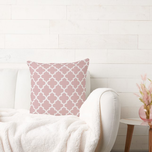 Almofada Clássico Treliça Quatrefoil Rosa Empoeirada Branca (Sofá)