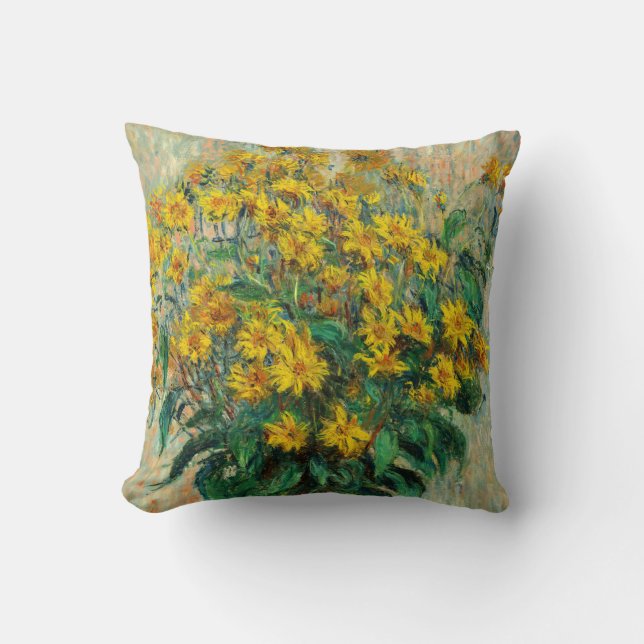 Almofada Claude Monet - Flores de Alcachofra de Jerusalém (Frente)