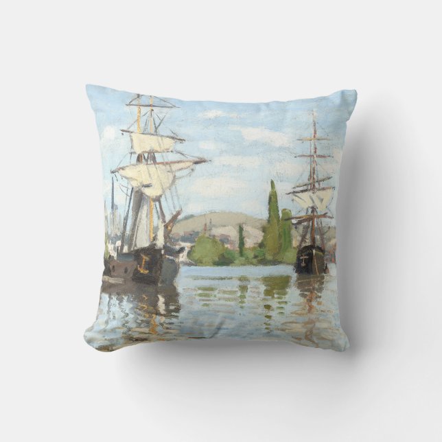 Almofada Claude Monet. Navios a voar no Sena em Rouen (Frente)