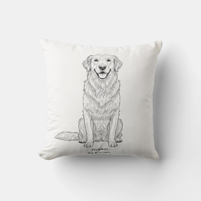 Almofada Clean Minimalist Golden Retriever Line Art  (Frente)