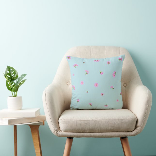 Almofada Clear Aqua Japanese Pink Cosmos Floral Pattern (Cadeira)