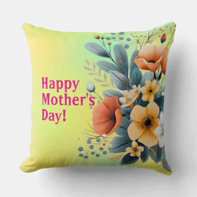 Almofada Clipart de Flores Boho do Dia das Mães-61983 (Frente)