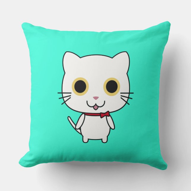 Almofada Clipart de Gato Antropomórfico Branco (Frente)