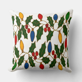 Almofada Cloisonne Art Christmas Lights and Holly