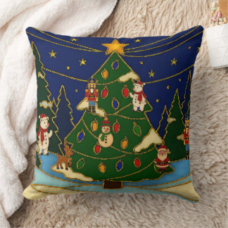 Almofada Cloisonne Art Whimsical Forest Classic Christmas 
