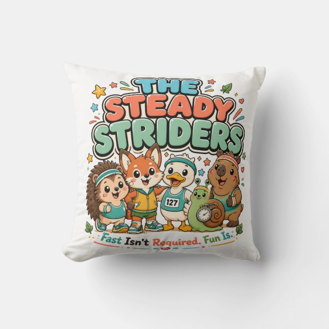 Almofada Clube de Corrida Fofo Steady Striders Amigos Anima (Frente)