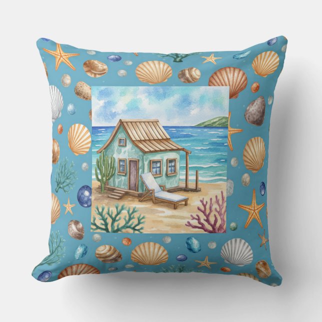 Almofada Coastal Beach Mug & Pillow - Seashells Starfish Co (Frente)