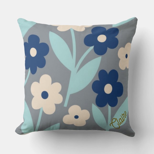 Almofada Coastal Calm Florals | Indigo & Turquoise pattern (Frente)